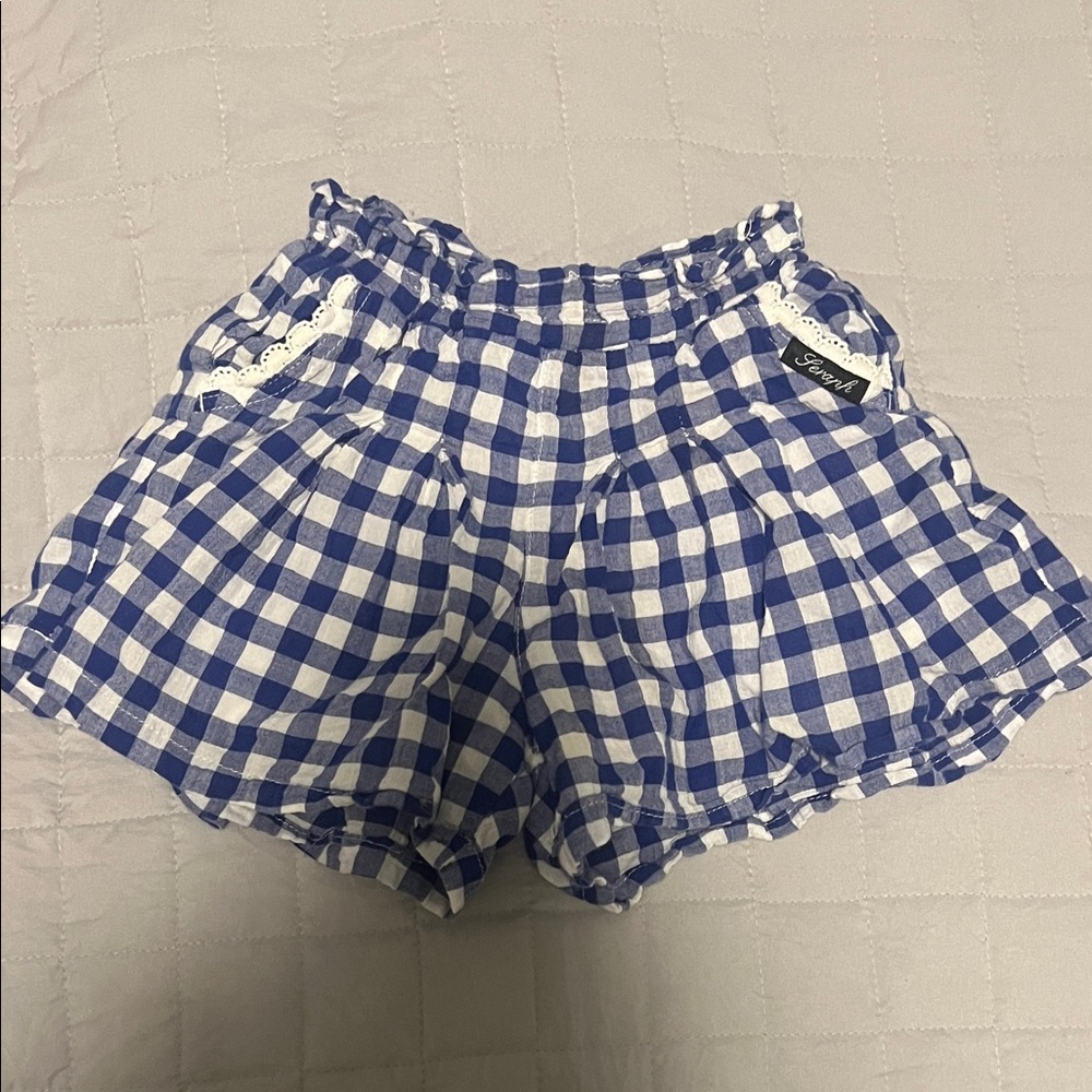 bitz kids Baby Gotl Blue Gingham Shorts with Lace Trim 12-18M Spring Summer